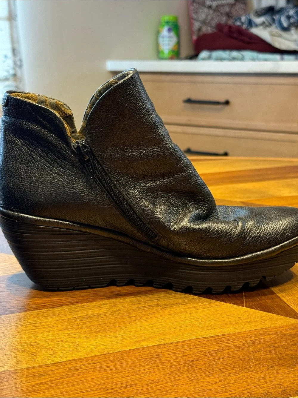 Fly London YIP Wedge Booties Black Leather size 39